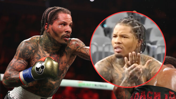 Gervonta Davis punches Lamont Roach Jr. during their bout for Davis' WBA lightweight title at Barclays Center on March 01, 2025 in New York City wi...