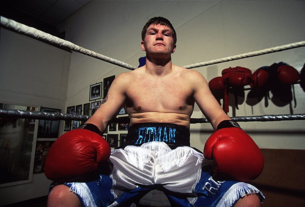 Ricky Hatton sat in his corner for a photoshoot