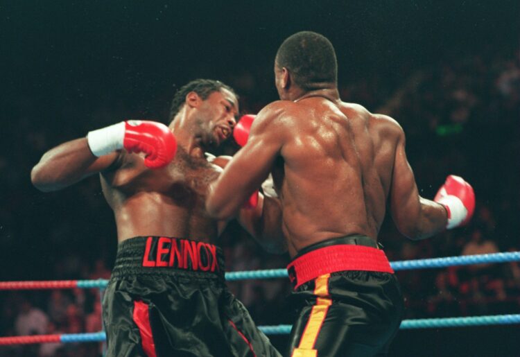24 SEP 1994:  OLIVER MCCALL OF THE USA EN ROUTE TO A KNOCK OUT OF LENNOX LEWIS OF GREAT BRITAIN IN THE 2ND ROUND DURING WBC HEAVYWEIGHT FIGHT AT WE...
