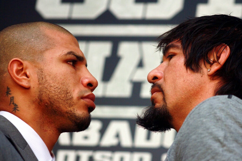 Antonio Margarito and Miguel Cotto face off ahead of their 2011 rematch