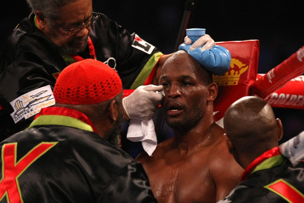 Bernard Hopkins sitting on stool in between rounds