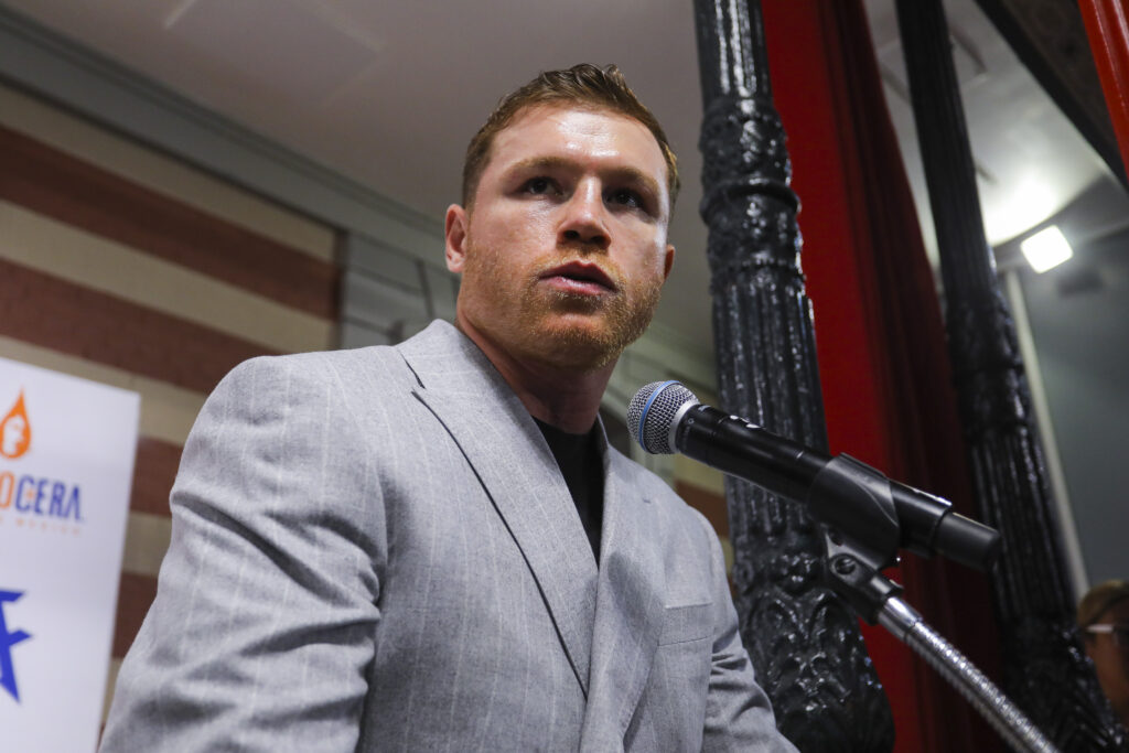 Canelo Alvarez speaking at press conference