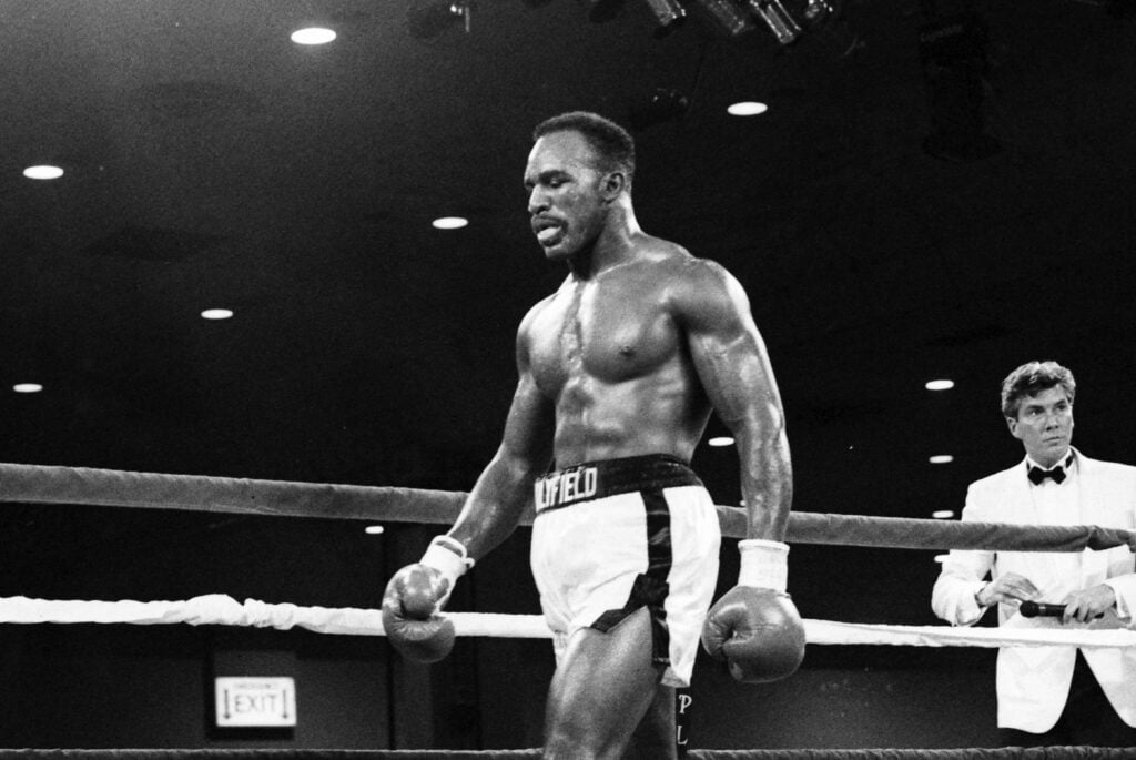 Evander Holyfield walking in ring