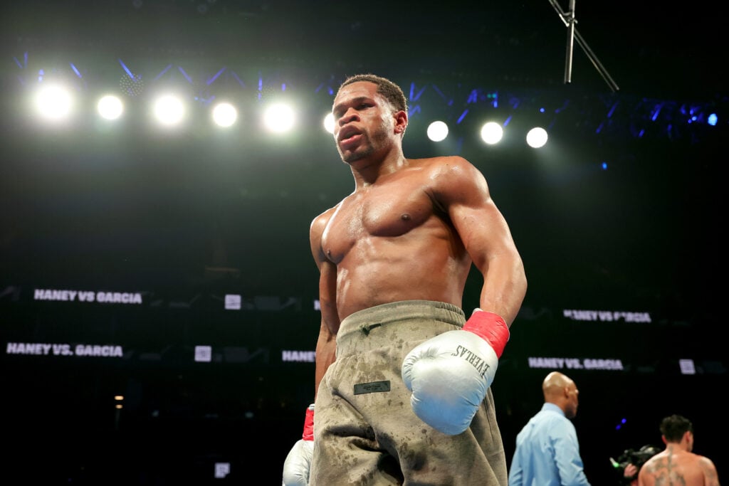 Devin Haney pictured during his fight with Ryan Garcia