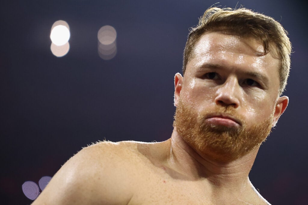 Canelo Alvarez looks into the camera during a fight