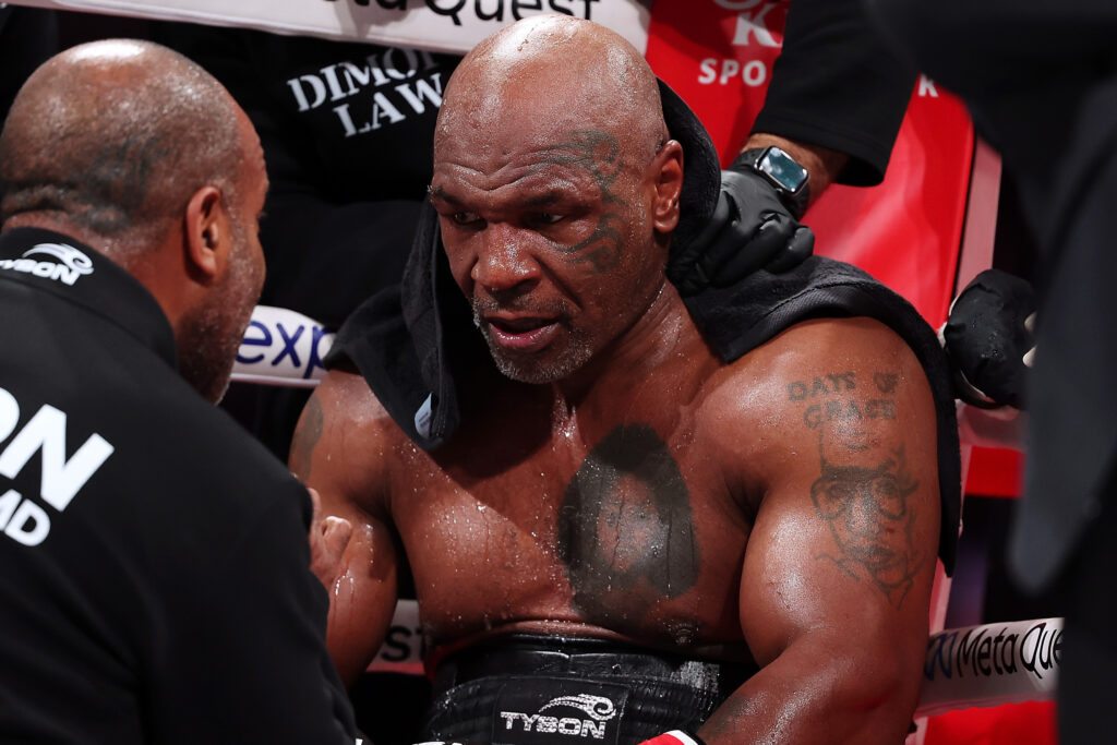 Mike Tyson in his corner during Jake Paul fight