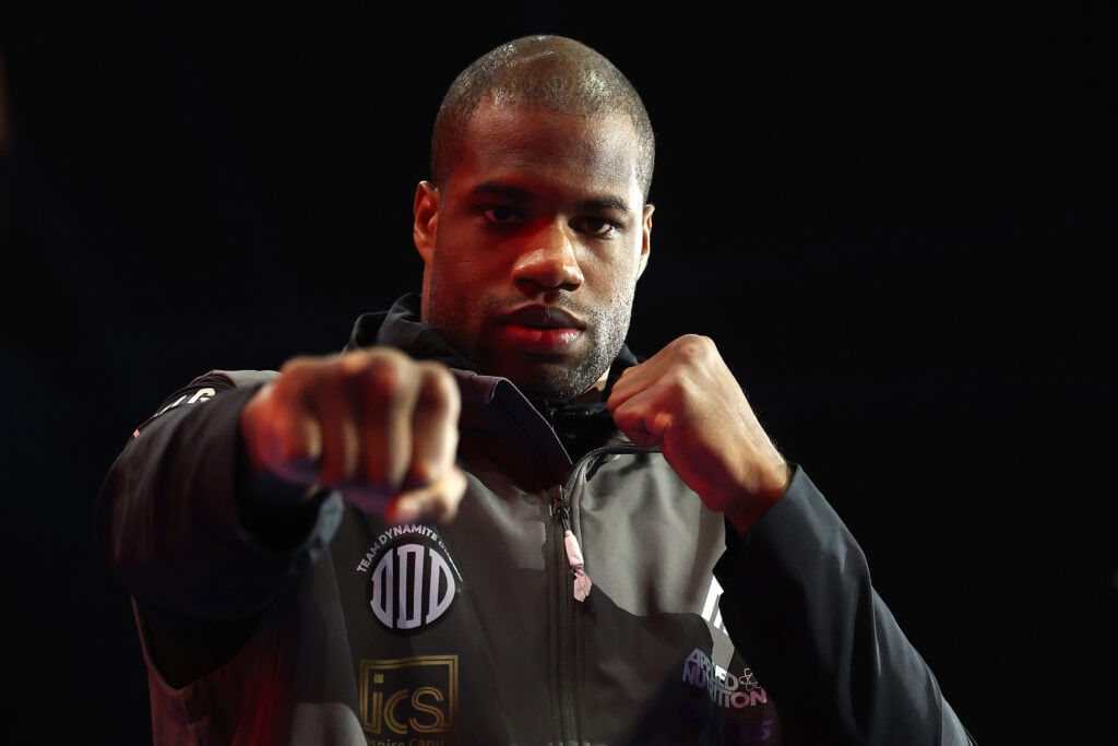 Daniel Dubois makes a fist at the camera whilst in training in 2025