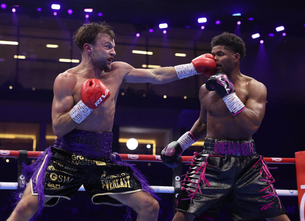 Shakur Stevenson takes a left hand to the face against Josh Padley