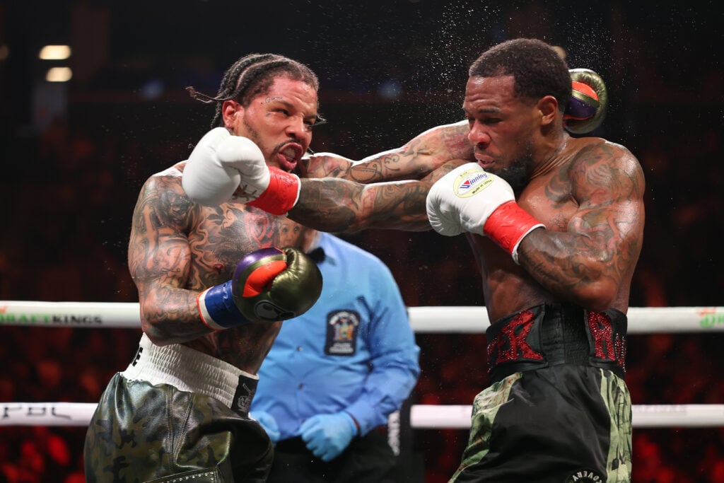 Gervonta Davis trading punches with Lamont Roach