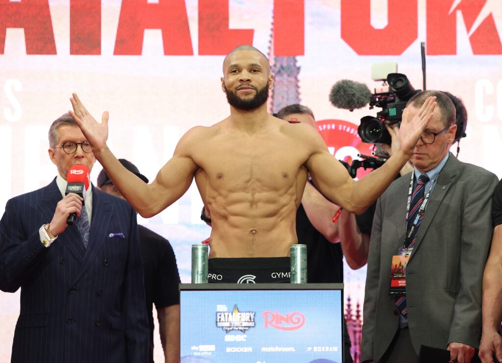 Chris Eubank Jr. at weigh in for Conor Benn fight
