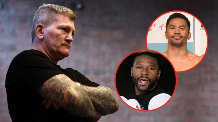 Ricky Hatton, trainer of Chloe Watson, looks on during a media workout ahead of her EBU European Flyweight title fight. Inset, Floyd Mayweather and...