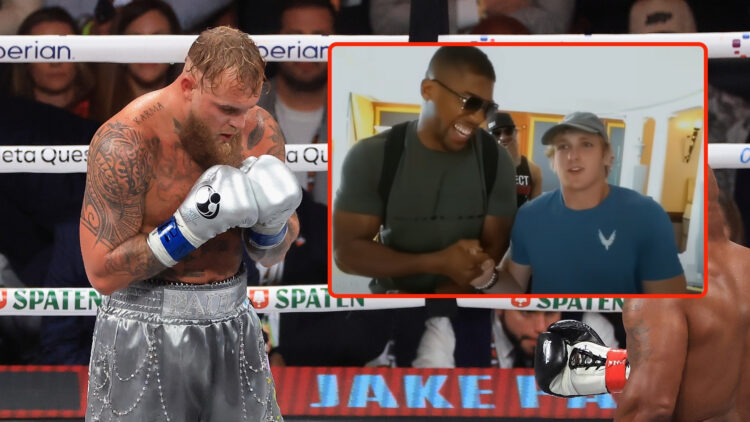 Jake Paul honors Mike Tyson after his unanimous-decision win during a heavyweight bout at AT&T Stadium on November 15, 2024 in Arlington, Texas wit...