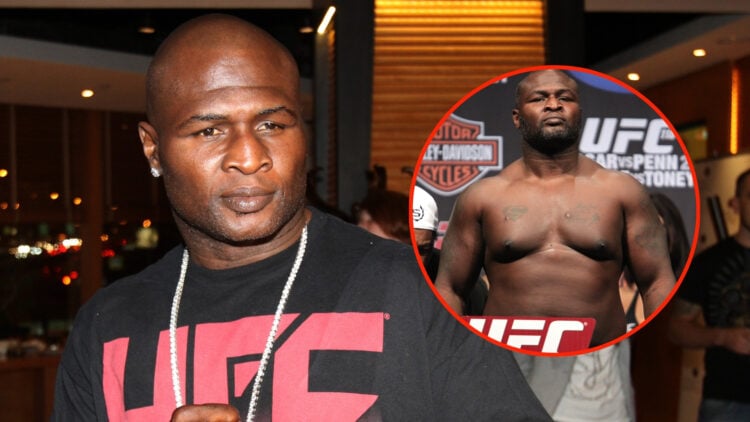 Boxer James Toney attends the official party of boxing show with an inset of UFC Heavyweight fighter James Toney weighing in at 237 lbs at the UFC ...