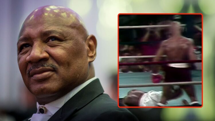 Laureus Academy Member Marvelous Marvin Hagler attends a fundraising dinner of Operation Breakthrough. Inset, a screenshot from Hagler versus Lee.