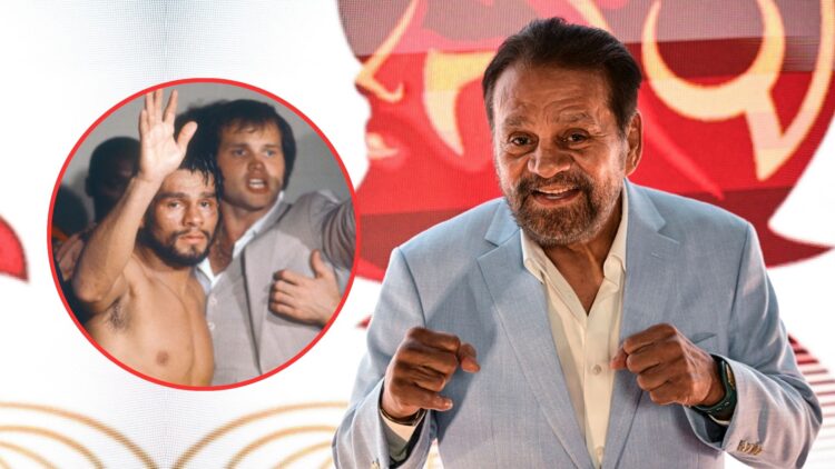 Former Panamanian boxer Roberto "Mano de Piedra" Duran poses for the photographers during the premiere of a television series called "On the road w...