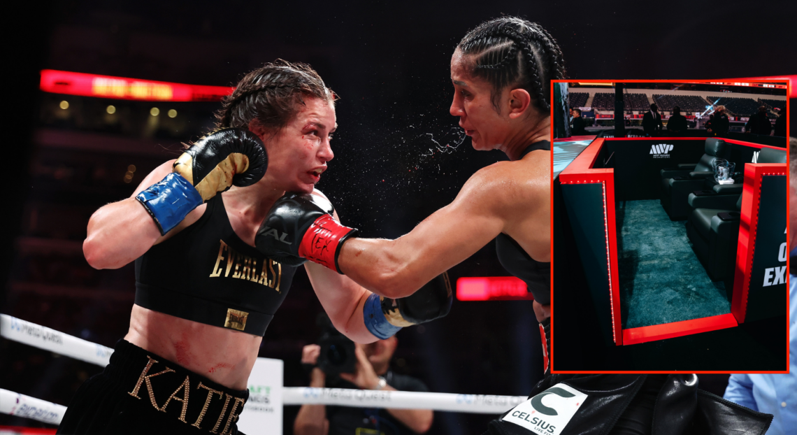 Katie Taylor and Amanda Serrano boxing, with a bubble showing an 'MVP Owner's Experience'