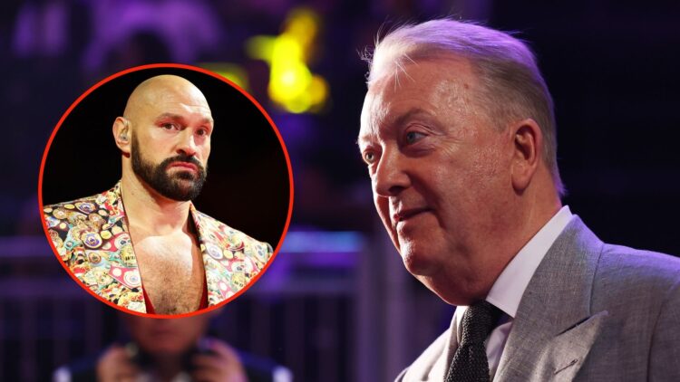 Frank Warren, Founder of Queensberry Promotions, looks on prior to the WBO Interim World Light Heavyweight Title fight. Inset, Tyson Fury.