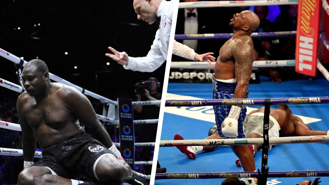 Ebenezer Tetteh on canvas after KO loss to Frazer Clarke split with Dillian Whyte howling after KO win over Derek Chisora