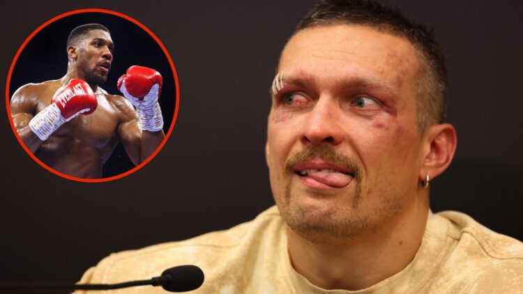 Image of Oleksandr Usyk with an inset of Anthony Joshua