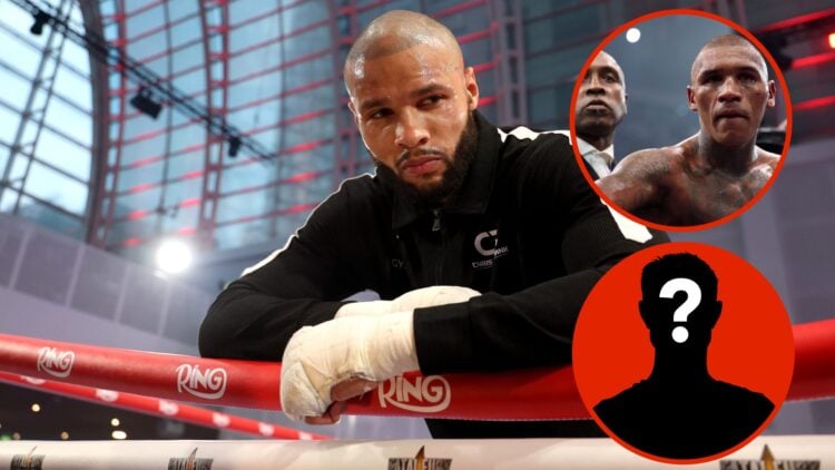Image of Chris Eubank with insets of Conor Benn and Mystery figure