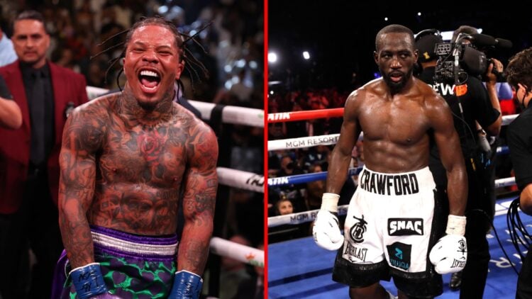 Split image of Gervonta Davis and Terence Crawford celebrating wins