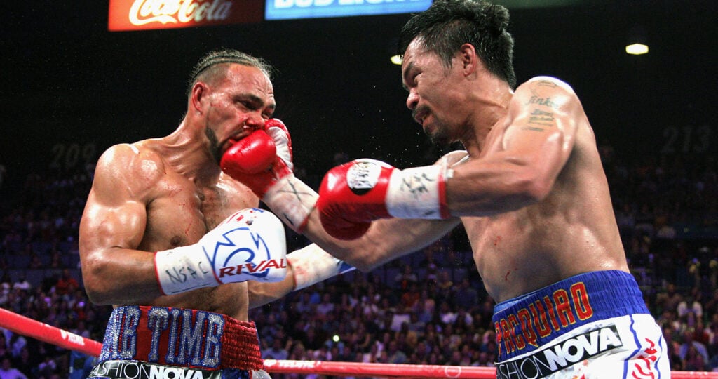 Manny Pacquiao lands a solid right uppercut on Keith Thurman