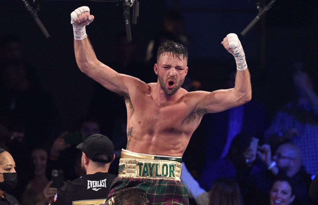 Josh Taylor celebrates defeating Jose Ramirez