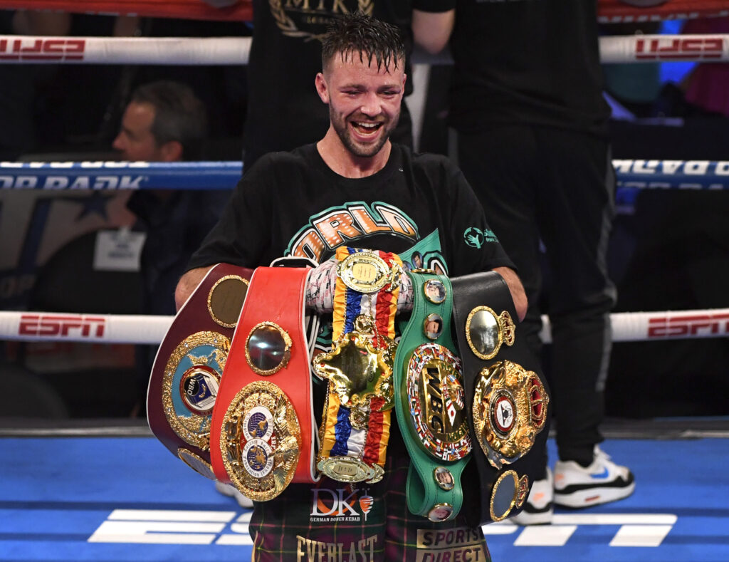 Josh Taylor with his belts after defeating Jose Ramirez