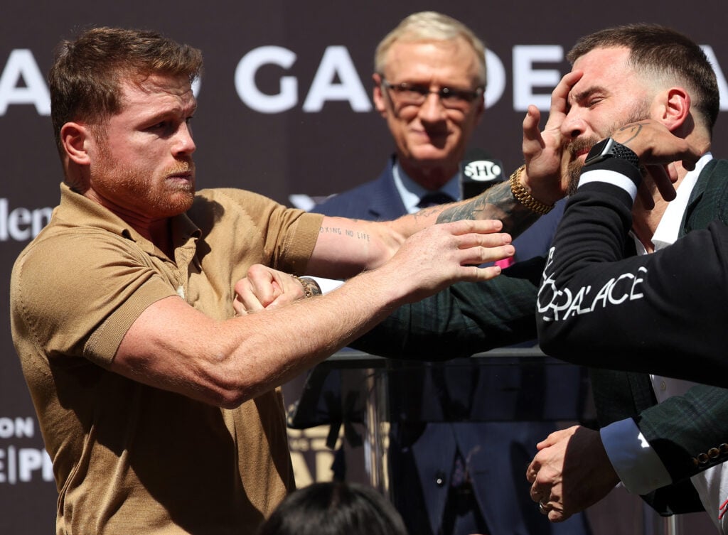 Canelo Alvarez slaps Caleb Plant