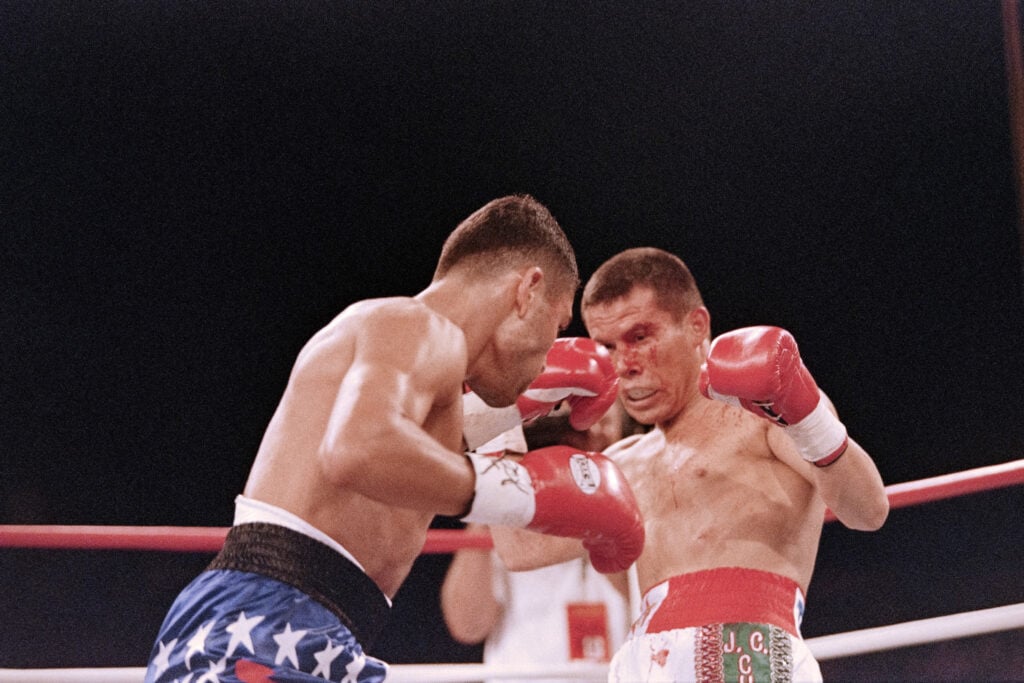 Julio Cesar Chavez getting punched by Oscar De La Hoya