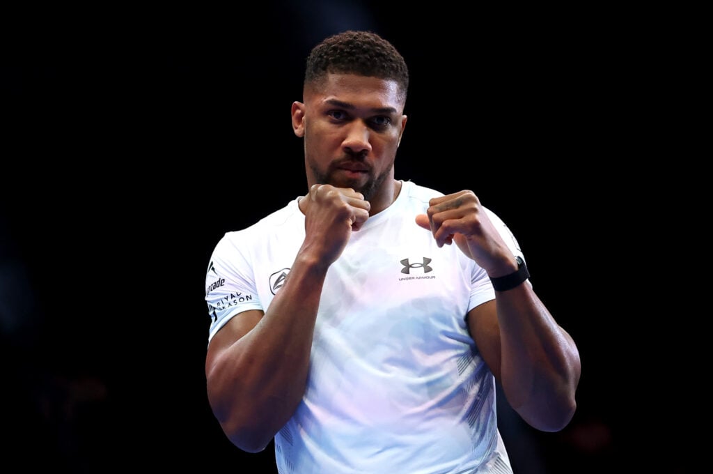 Anthony Joshua at an open workout before fighting Daniel Dubois