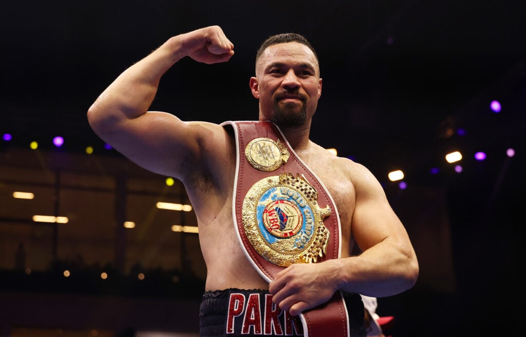 Joseph Parker celebrates beating Martin Bakole