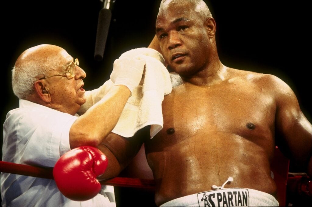 George Foreman in his corner during his fight with Shannon Briggs