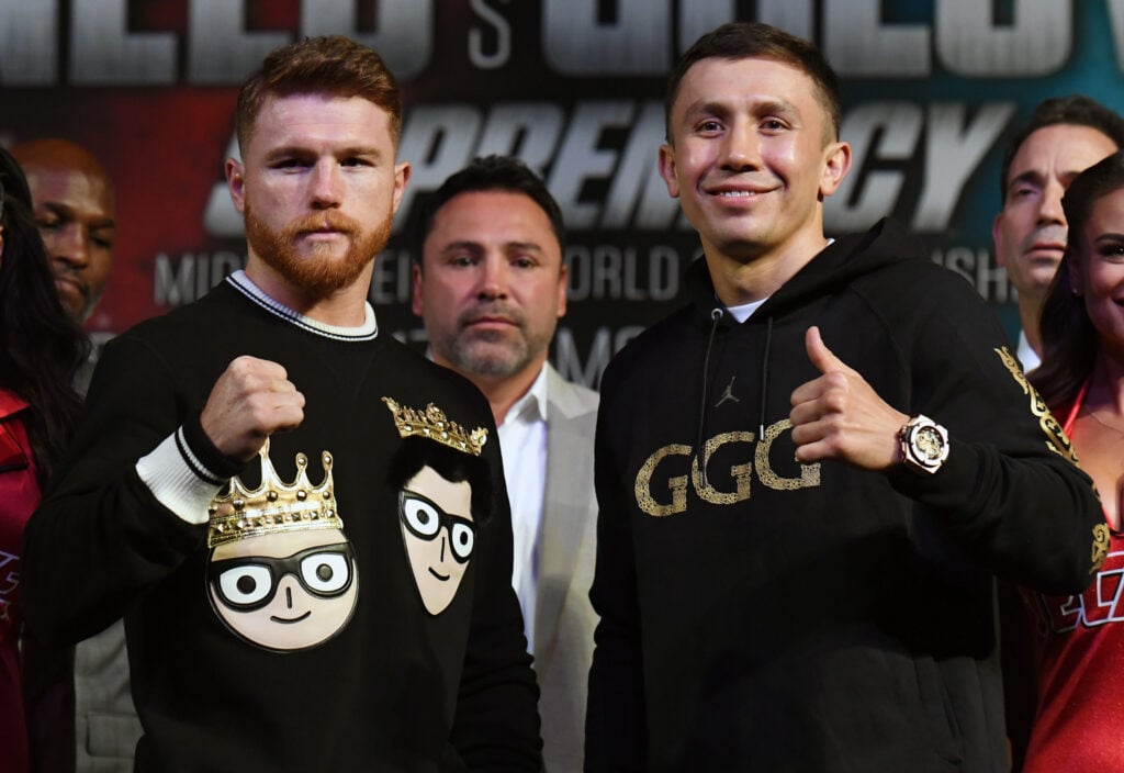 Gennady Golovkin poses with Canelo Alvarez