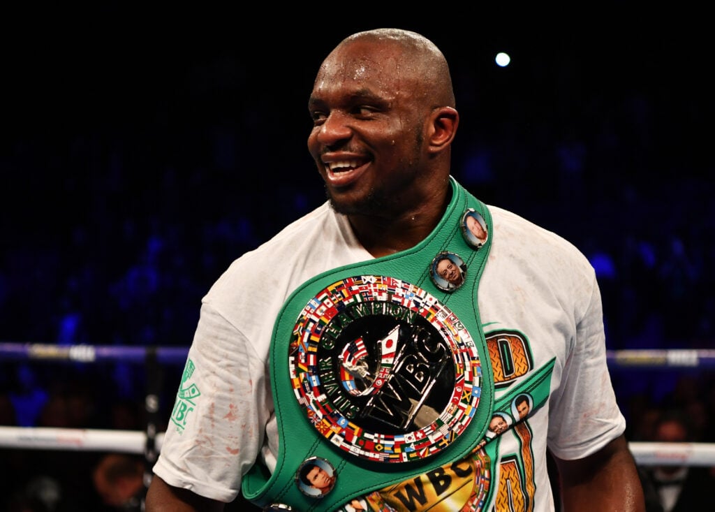 Dillian Whyte celebrates defeating Lucas Browne