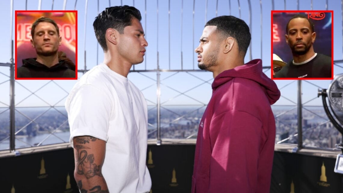 James Gennari of FDNY and Joel Allen of NYPD at their face off, split with Ryan Garcia and Rolando Romero facing off