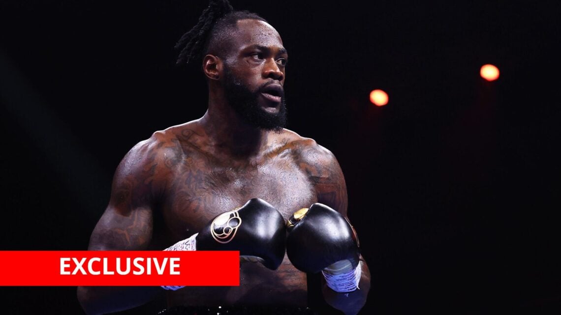 Deontay Wilder during his fight with Joseph Parker with exclusive banner