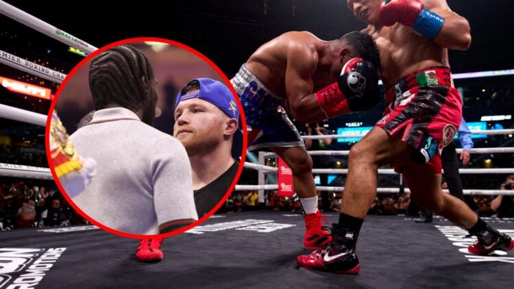 Isaac Cruz vs Yuriorkis Gamboa with inset of Terence Crawford facing off against Canelo