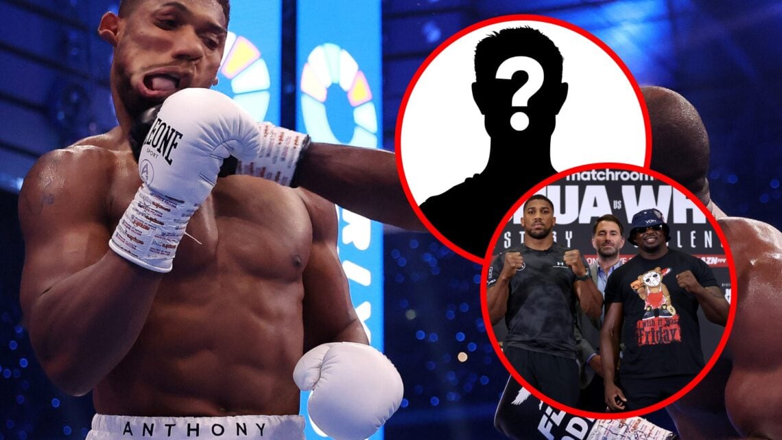 AJ vs Daniel Dubois with insets of AJ and Dillian Whyte facing off for their rematch and a mystery silhouette