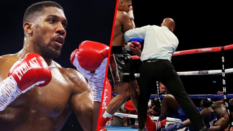 Anthony Joshua split with Anthony Joshua standing over Kevin Johnson after knocking him out