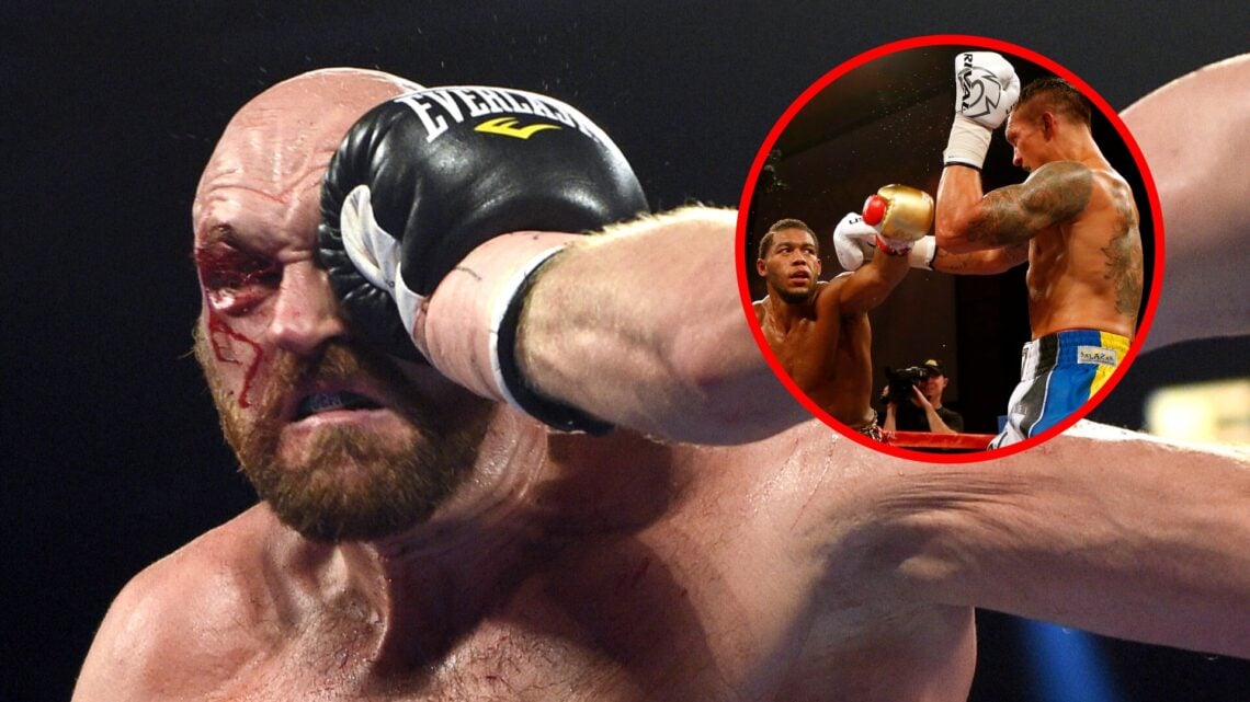 Tyson Fury with inset of Michael Hunter vs Oleksandr Usyk