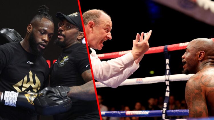 Deontay Wilder with Malik Scott split with Malik Scott down after being dropped by Derek Chisora