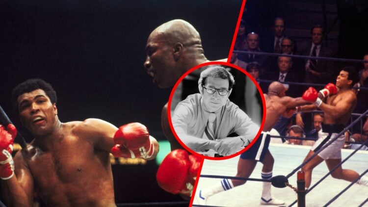 Muhammad Ali vs Earnier Shavers split with Muhammad Ali vs Earnier Shavers with inset of Angelo Dundee