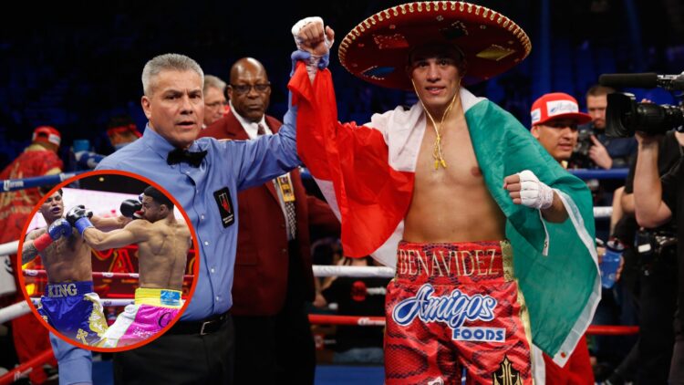An image of David Benavidez with an inset of Ryan Garcia vs Rolly Romero