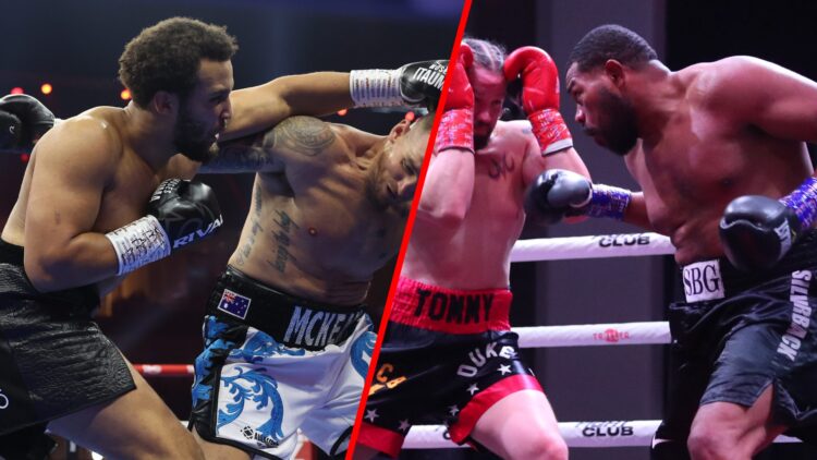 Moses Itauma lands on Demsey McKean split with Mike Balogun landing on an opponent