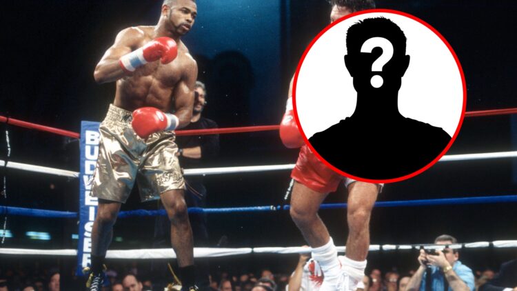 Roy Jones Jr. vs Vinny Pazienza with inset of mystery silhouette