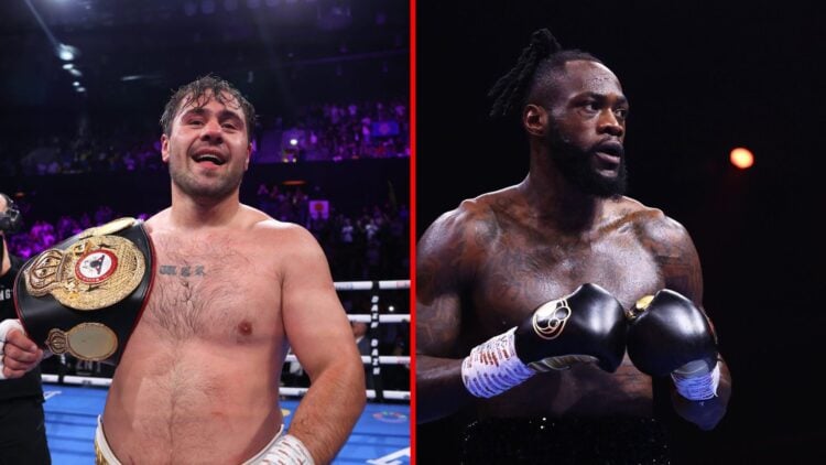 Split image of Dave Allen celebrating and Deontay Wilder fighting Joseph Parker