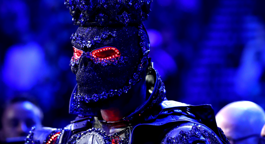 Deontay Wilder wears a custom-made costume for his ring walk ahead of his rematch with Tyson Fury
