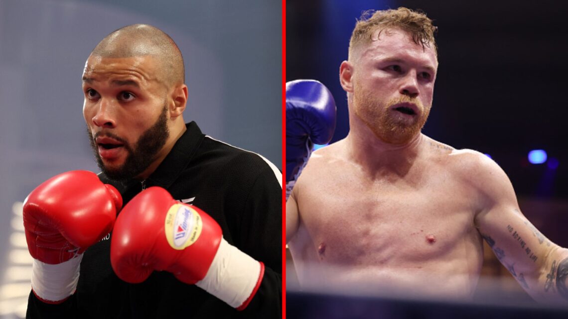 Split image of Chris Eubank Jr training and Canelo Alvarez fighting William Scull