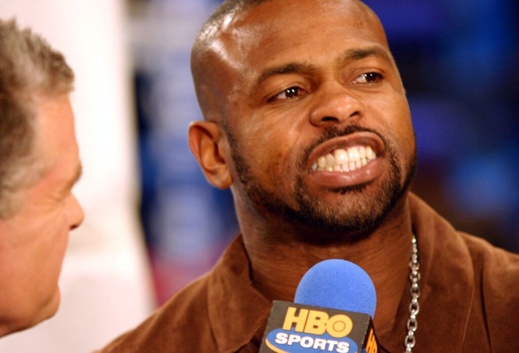 Roy Jones Jr. grits his teeth during an interview with HBO Sports
